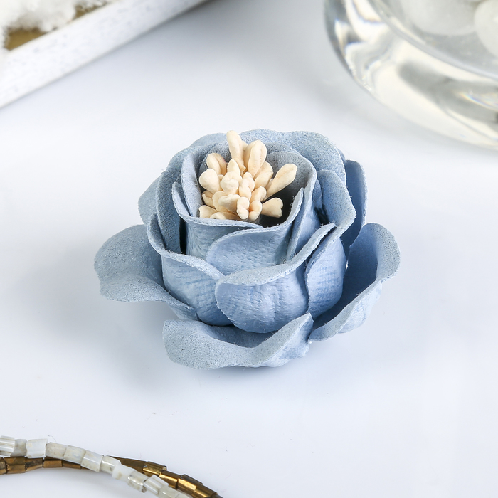 Декор для творчества под замшу "Розочка" голубой (набор 2 шт) 4,5х4,5 см