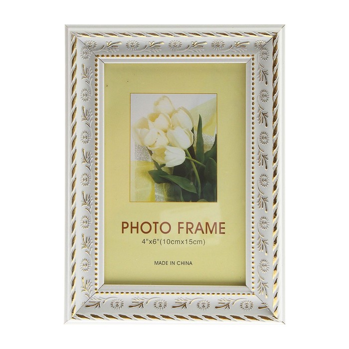 Фоторамка пластик 10х15 см "Золотистая ветвь на белом"