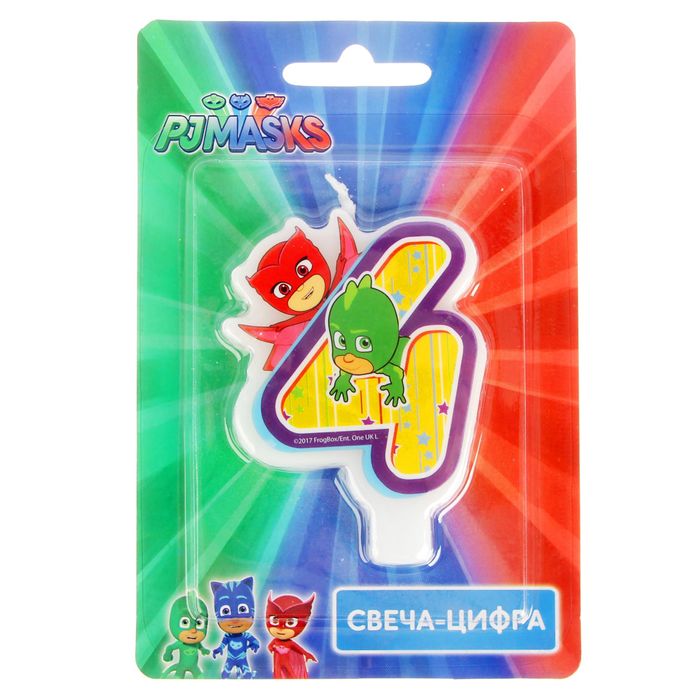 Свеча для торта цифра "PJ Masks "Герои в масках" жёлтая "4"