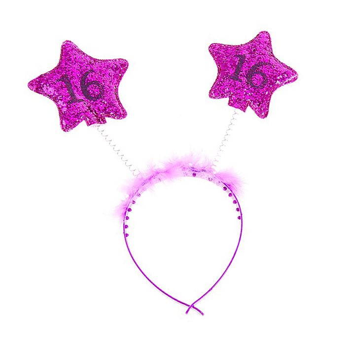Ободок "16 лет" 2 звезды с пушком, МИКС