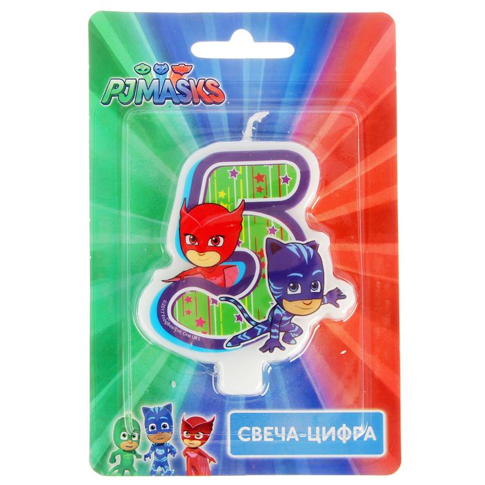 Свеча для торта цифра "PJ Masks "Герои в масках" зелёная "5"