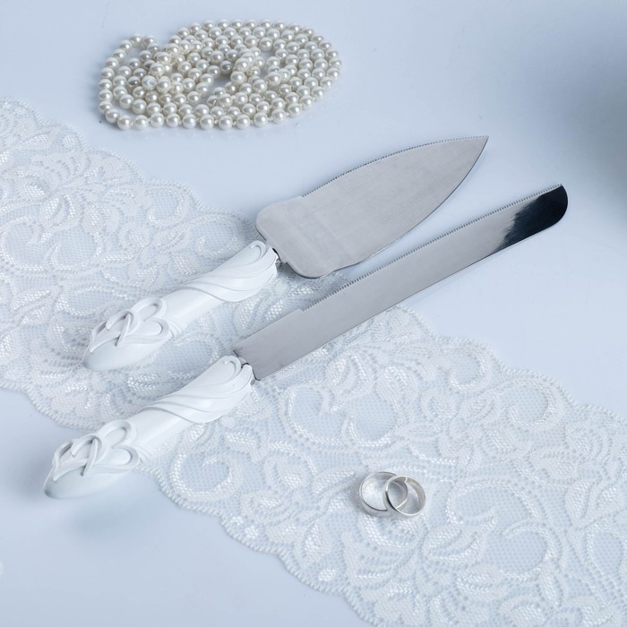 Набор для торта "Два сердца" из ножа 32см и лопатки 26см, полистоун