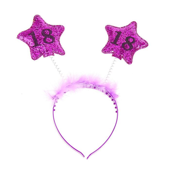 Ободок "18 лет" 2 звезды с пушком, МИКС