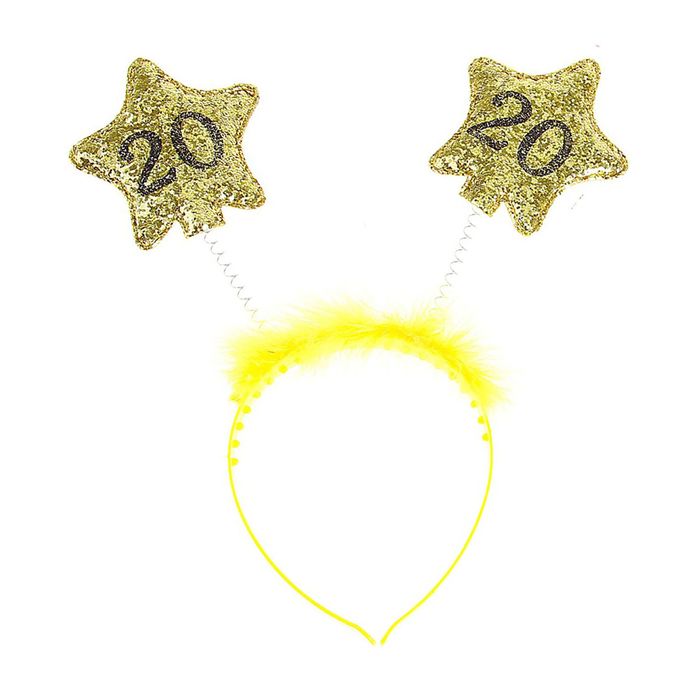 Ободок "20 лет" 2 звезды с пушком, МИКС