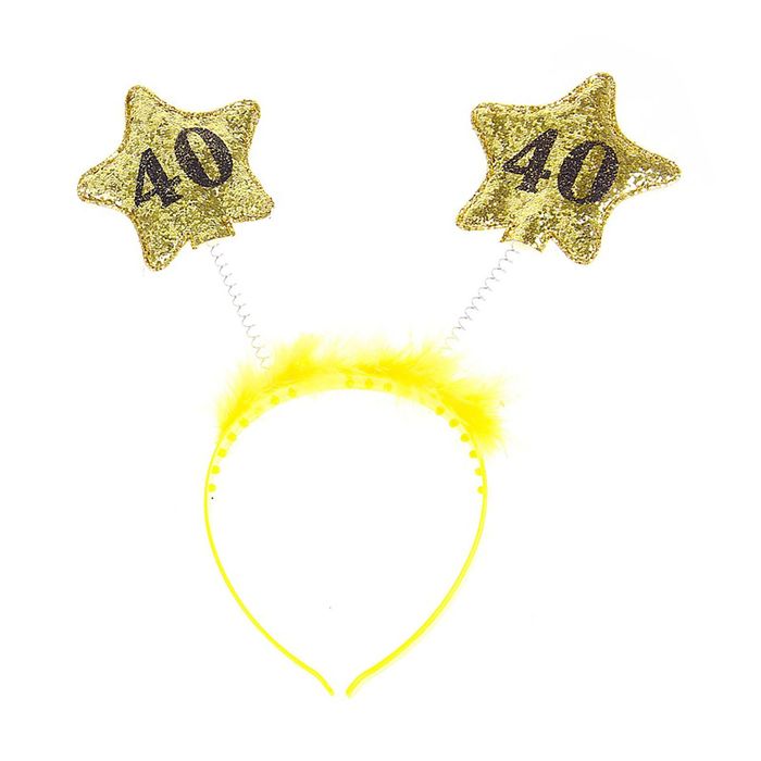 Ободок "40 лет" 2 звезды с пушком, МИКС