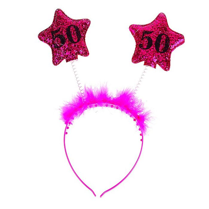 Ободок "50 лет" 2 звезды с пушком, МИКС