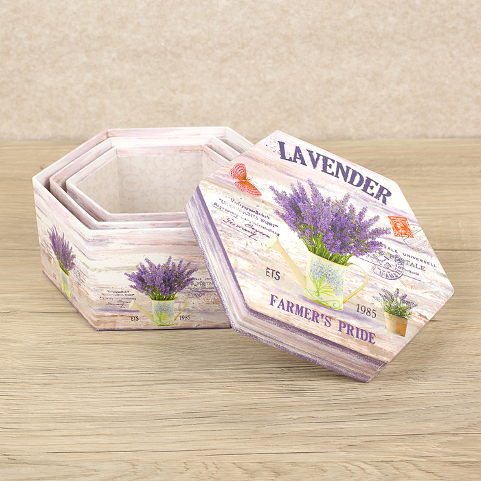 Набор коробок 3в1 "Лаванда", 18,5 х 18,5 х 8 - 13,5 х 13,5 х 6,5 см