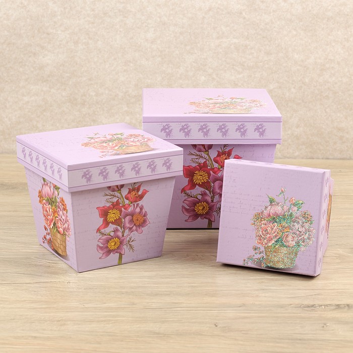 Набор коробок 3в1 "Букет", 19 х 19 х 17 - 13 х 13 х 13 см