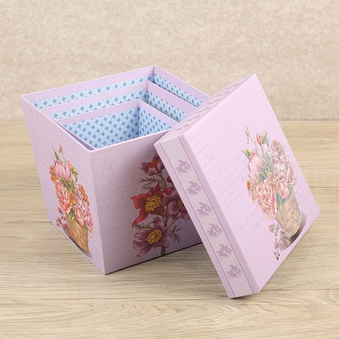 Набор коробок 3в1 "Букет", 19 х 19 х 17 - 13 х 13 х 13 см