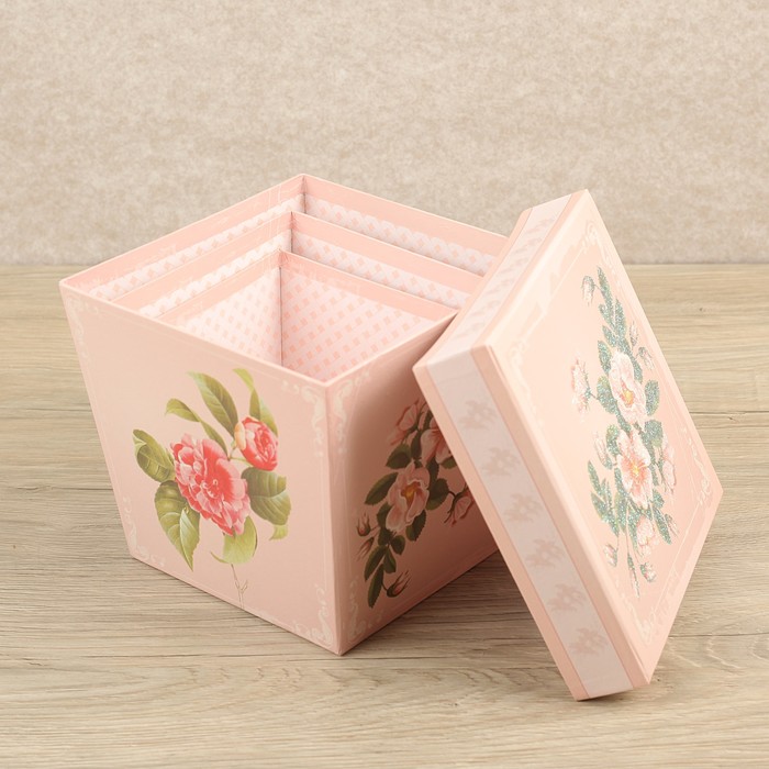 Набор коробок 3в1 "Цветы", 19 х 19 х 17 - 13 х 13 х 13 см