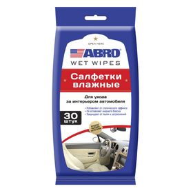 

Салфетки влажные ABRO для ухода за интерьером автомобиля, набор 30 шт. CW-100-P