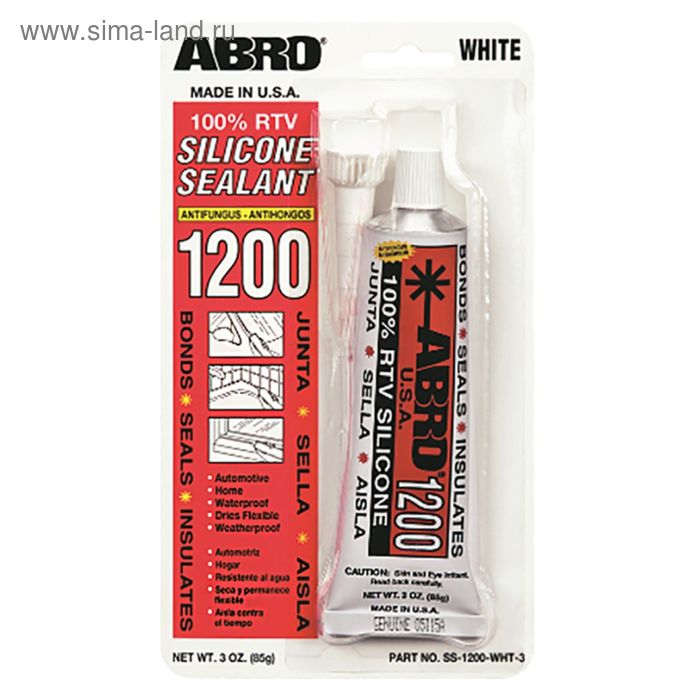 Герметик силиконовый 1200 ABRO, белый, 85 г SS-1200-3-WH герметик силиконовый черный 1200 abro 85 г