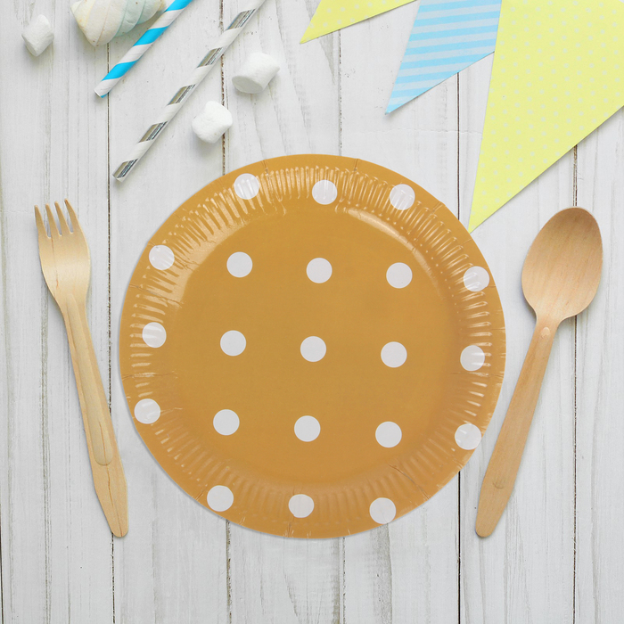 Набор бумажных тарелок "Горох" кофейный цвет, (6 шт), 23 см