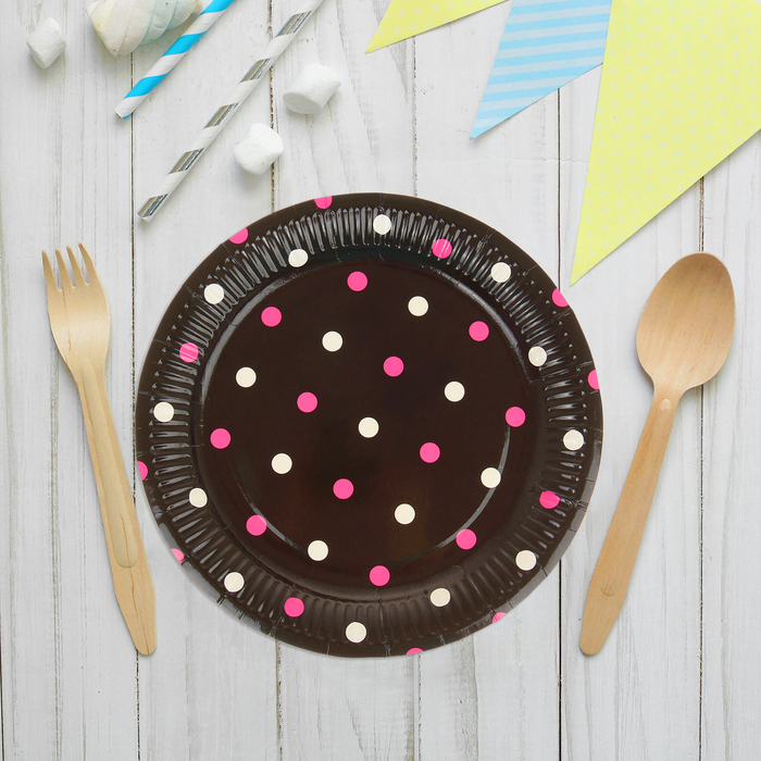 Набор бумажных тарелок "Горох" черный цвет, (6 шт), 23 см
