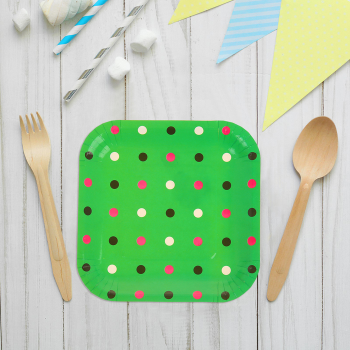 Набор бумажных тарелок "Цветной горох" зеленый цвет, (6 шт), 18 см