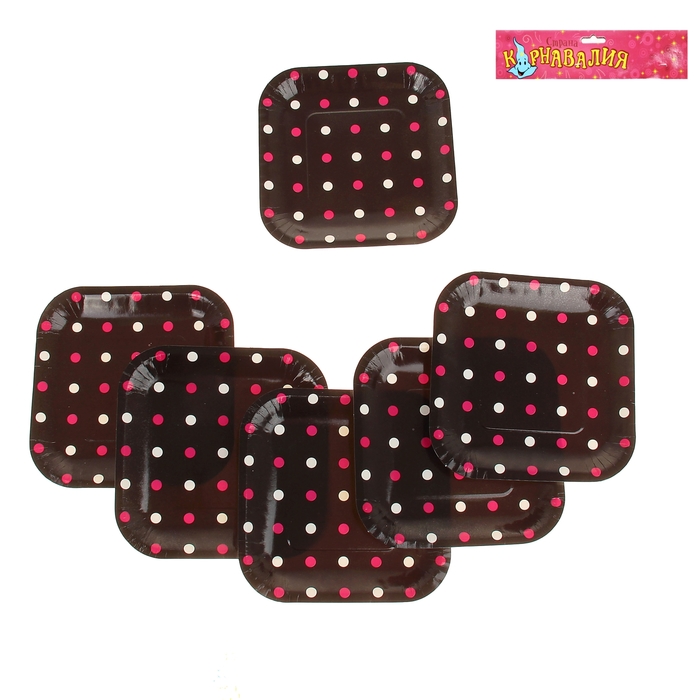 Набор бумажных тарелок"Цветной горох" черный цвет, (6 шт), 18 см