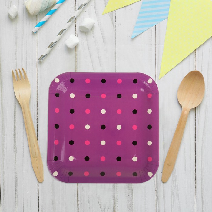 Набор бумажных тарелок "Цветной горох" фуксия,(6 шт), 23 см