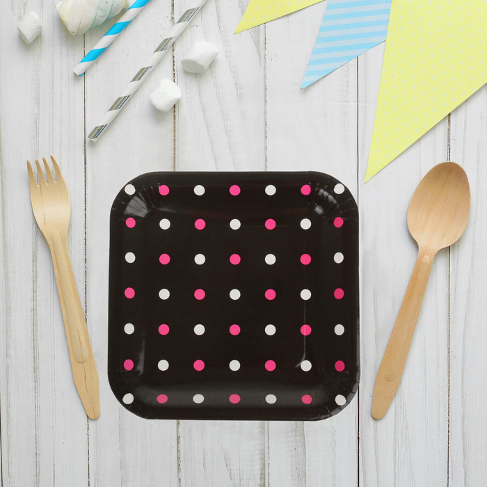 Набор бумажных тарелок "Цветной горох" черный цвет, (6 шт), 23 см