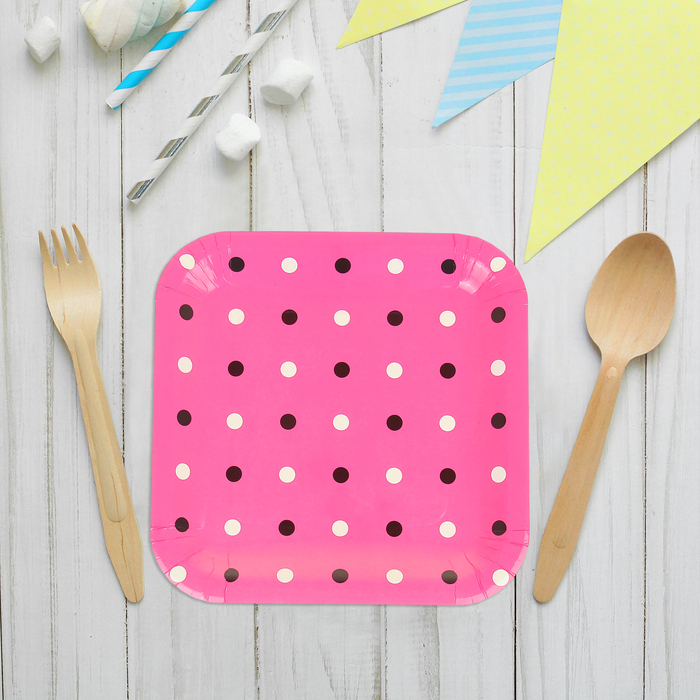 Набор бумажных тарелок "Цветной горох" розовый цвет, (6 шт), 23 см