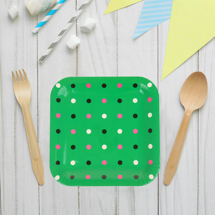 Набор бумажных тарелок"Цветной горох" зеленый цвет, (6 шт), 23 см