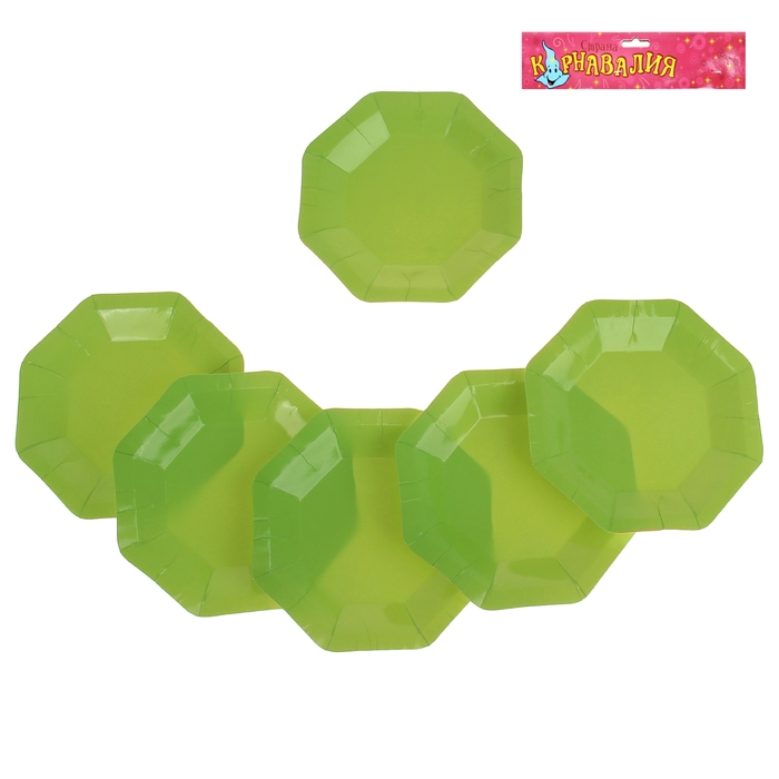 Набор бумажных тарелок, салатовый цвет, (6 шт), 18 см