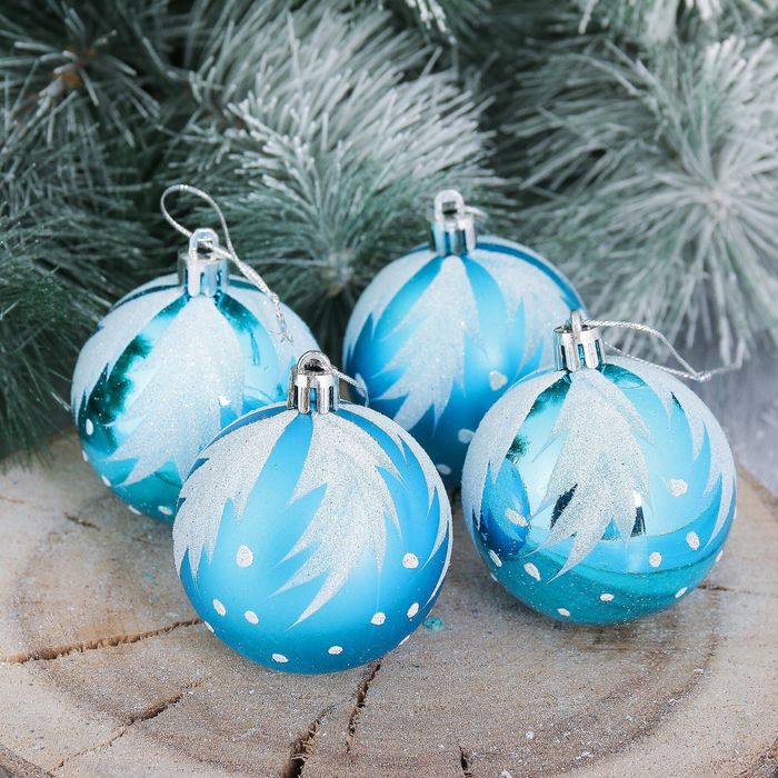 Набор шаров пластик "Перо" d-6 см 6 шт голубой