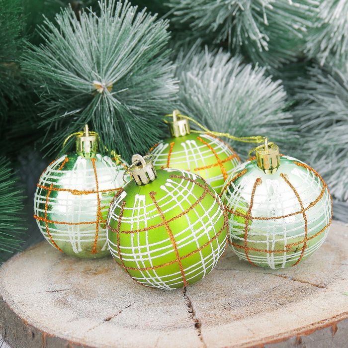 Набор шаров пластик "Клеточка" d-6 см 6 шт зеленый