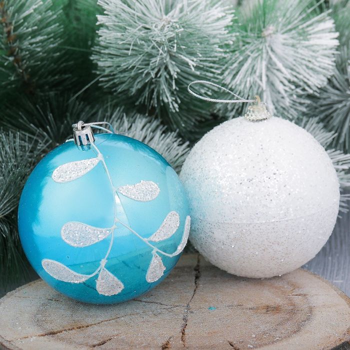 Набор шаров пластик "Веточка " d-10 см 4 шт бело голубой