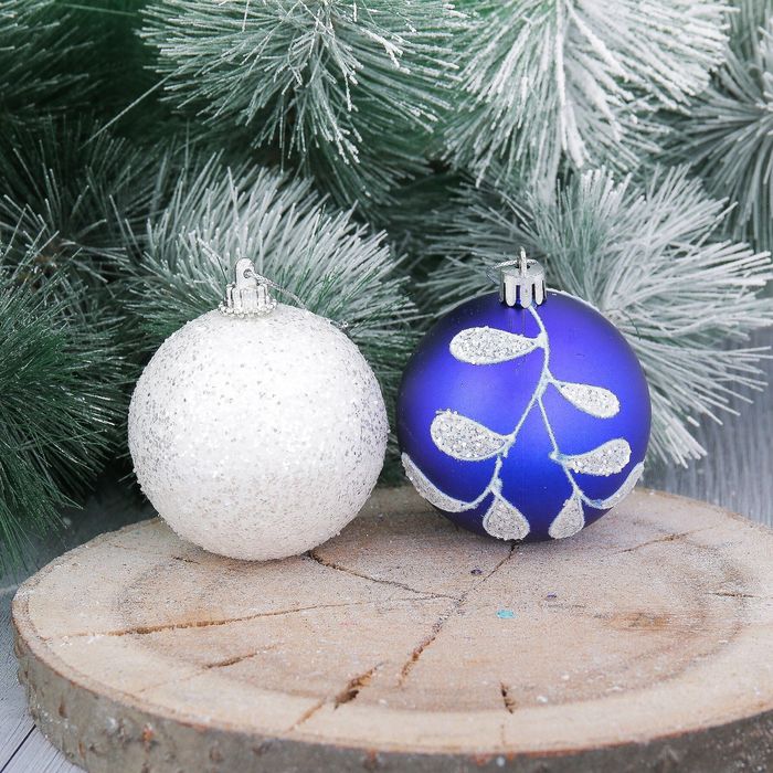 Набор шаров пластик "Веточка " d-7 см 6 шт бело синий