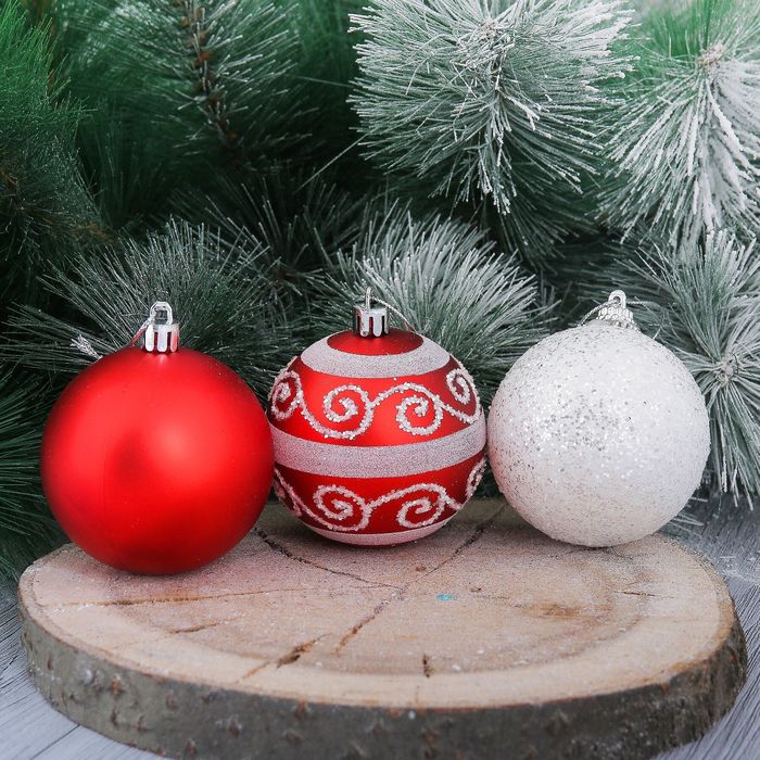 Набор шаров пластик "Соната" d-7 см 6 шт бело красный