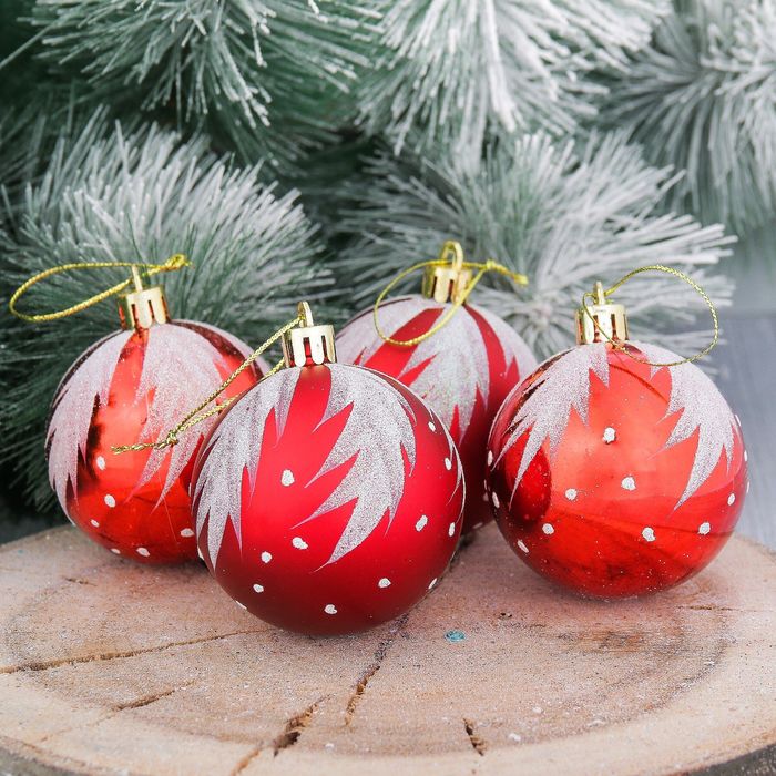 Набор шаров пластик "Перо" d-6 см 6 шт красный