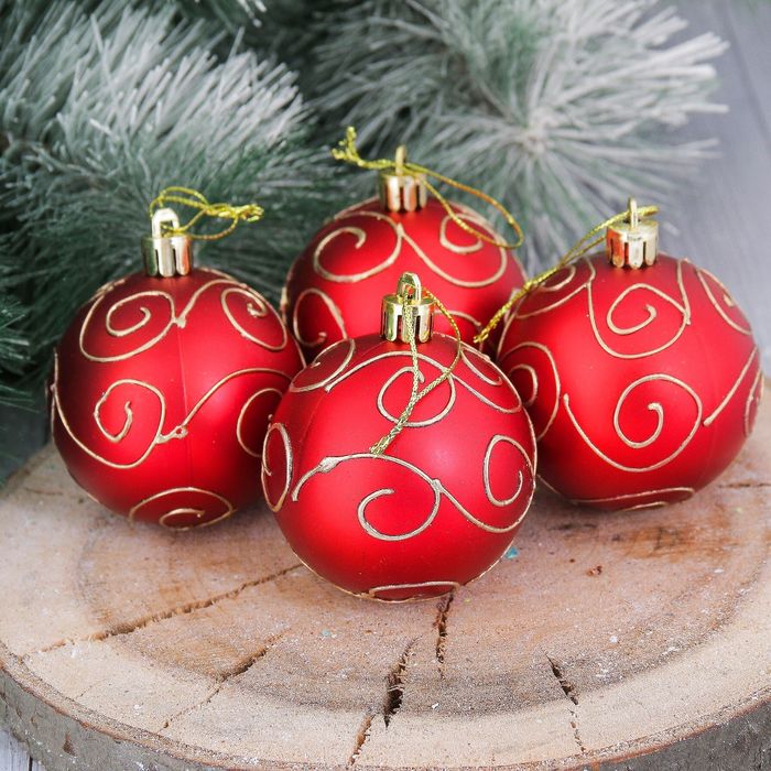 Набор шаров пластик "Элит" d-6 см 12 шт красный