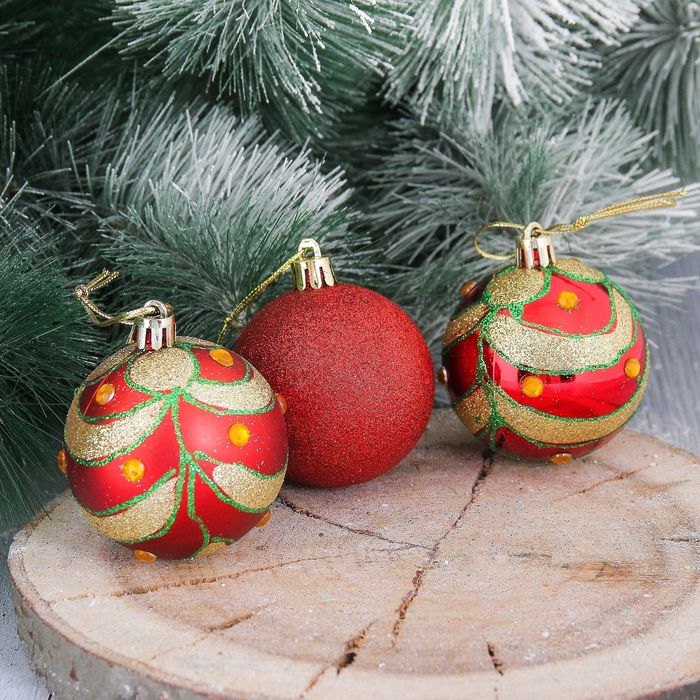 Набор шаров пластик "Вензеля" d-6 см 9 шт красный