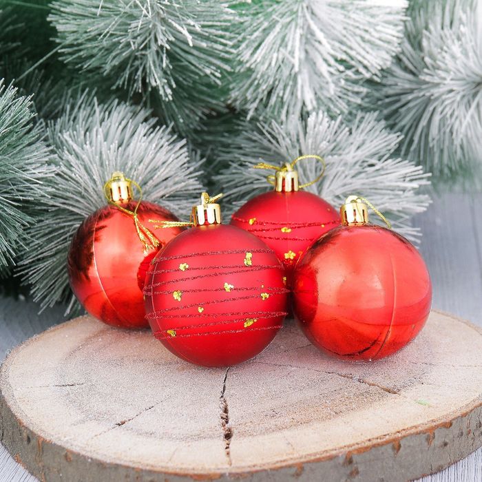 Набор шаров пластик "Созвездие" d-6 см 12 шт красный