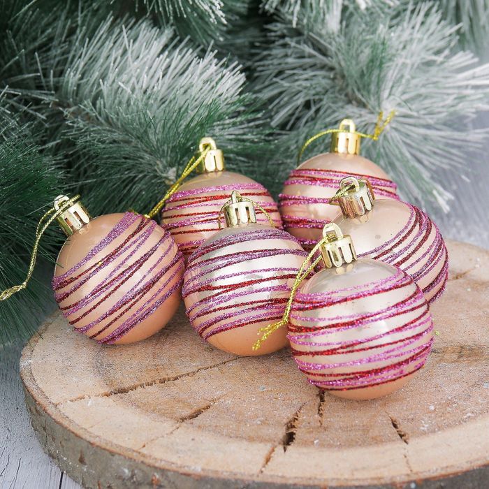 Набор шаров пластик "Пояс Ориона" d-5 см 6 шт золото