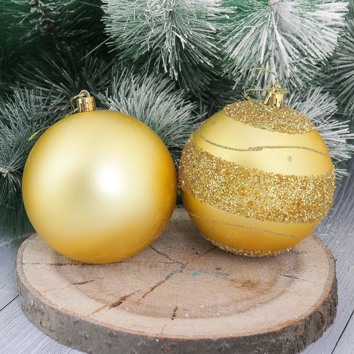 Набор шаров пластик "Блестящий горох" d-10 см 8 шт золото