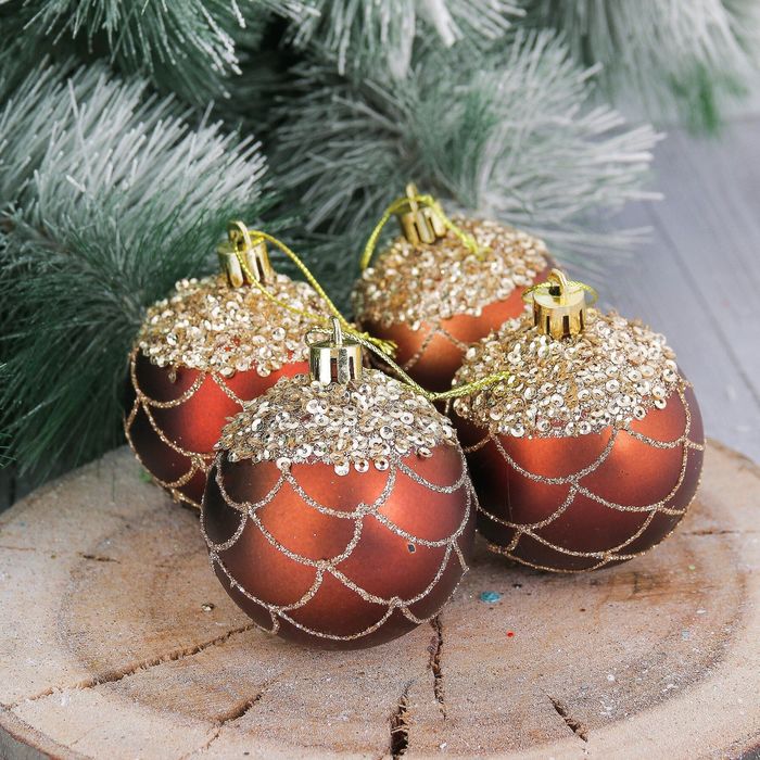 Набор шаров пластик "Шоколад" d-6 см 4 шт сеточка