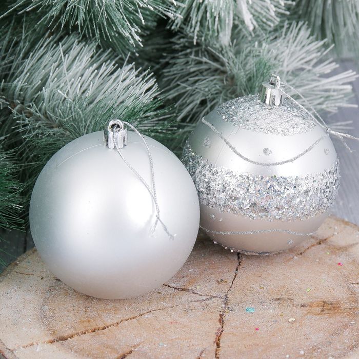 Набор шаров пластик "Блестящий горох" d-8 см 12 шт серебро