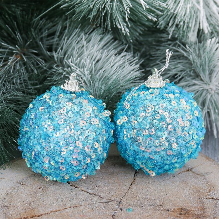 Набор шаров пластик "Голубой блеск" d-7 см 4 шт