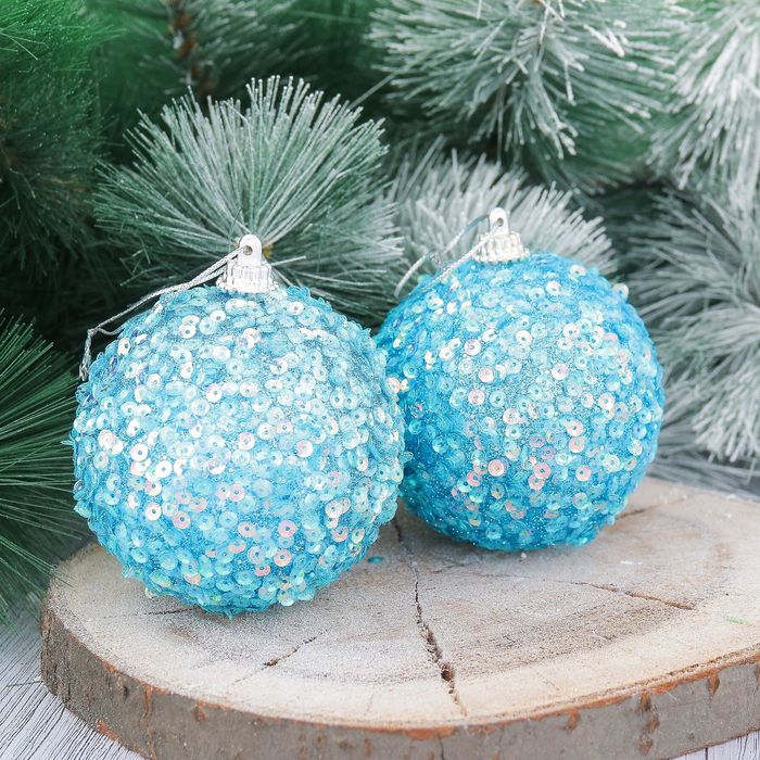 Набор шаров пластик "Голубой блеск" d-8 см 4 шт