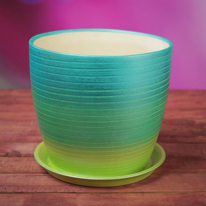 Цветочный горшок "Осень" 3,0 л радуга бирюза лак