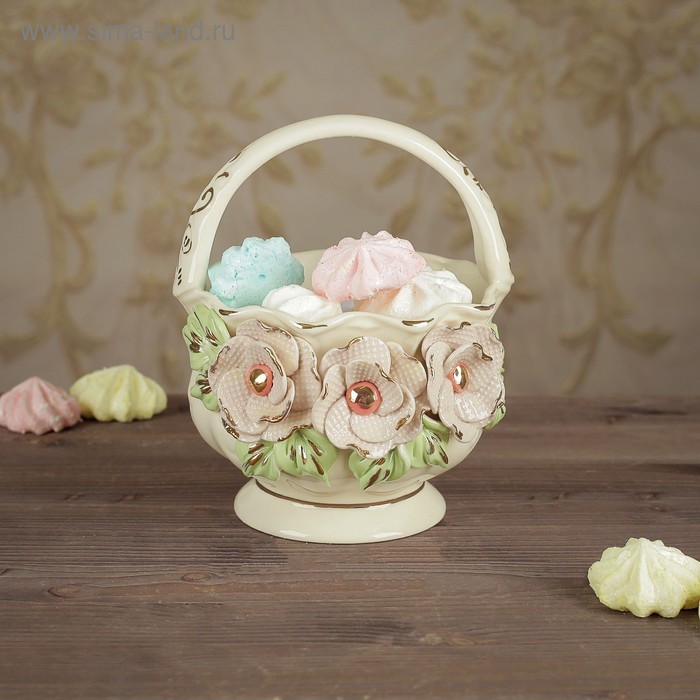 

Конфетница "Корзинка с ручкой", керамика, 16 см, микс