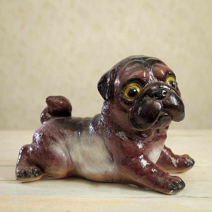 Копилка "Мопс лежачий" глянец, коричневый, микс