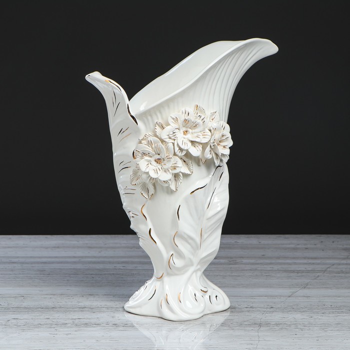 Ваза напольная "Кала" белая лепка 42 см