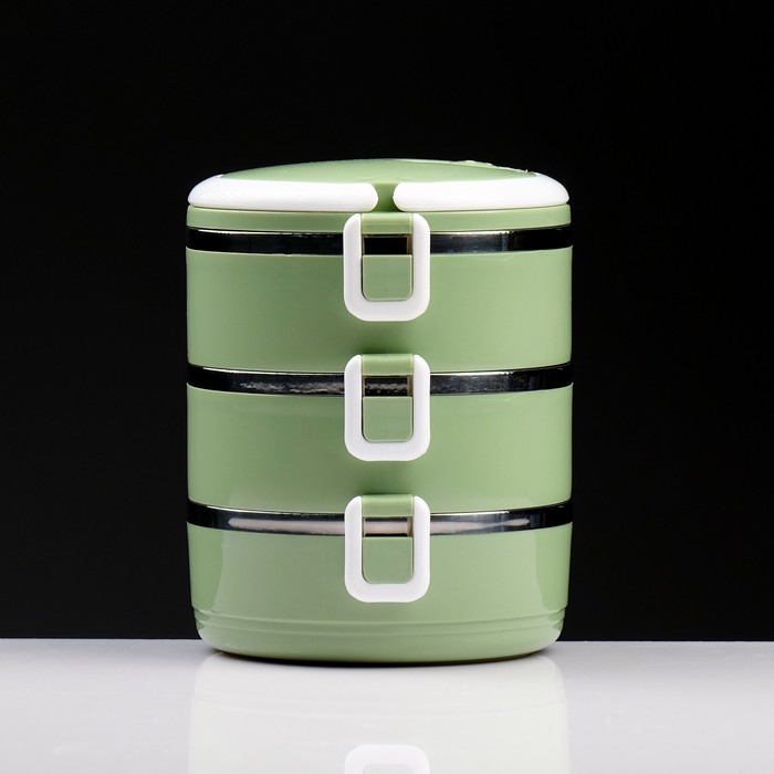 Ланч-бокс 2,1л, внутри металл, 3 тарелки "Пикник" МИКС, 15*16*20см