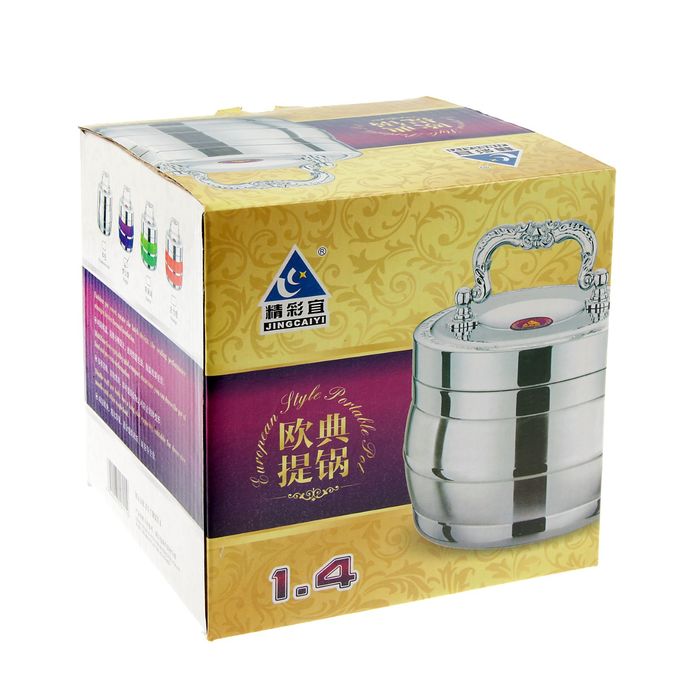 Ланч-бокс 1.4 л, круглый, 1 тарелка, внутри металл, микс, 15х15х14 см