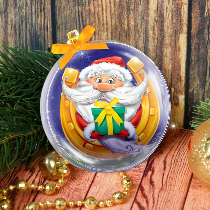 Набор для декупажа новогоднего шара "Дед Мороз"+ стразы, лента атласная, клей