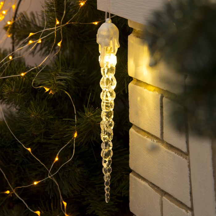 Сосулька светодиодная "Рифленая" (батарейки в комплекте) 25 см, 1 LED, ТЕПЛО-БЕЛЫЙ