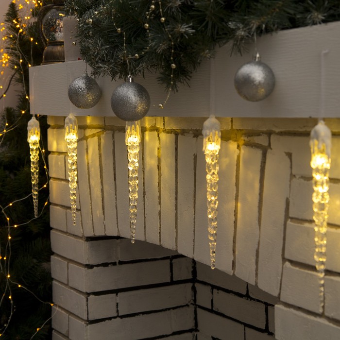 Сосулька светодиодная "Рифленая" (батарейки в комплекте) 25 см, 1 LED, ТЕПЛО-БЕЛЫЙ