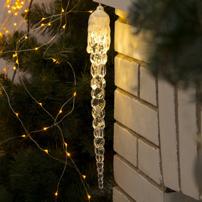 Сосулька светодиодная "Рифленая" (батарейки в комплекте) 34 см, 1 LED, ТЕПЛО-БЕЛЫЙ